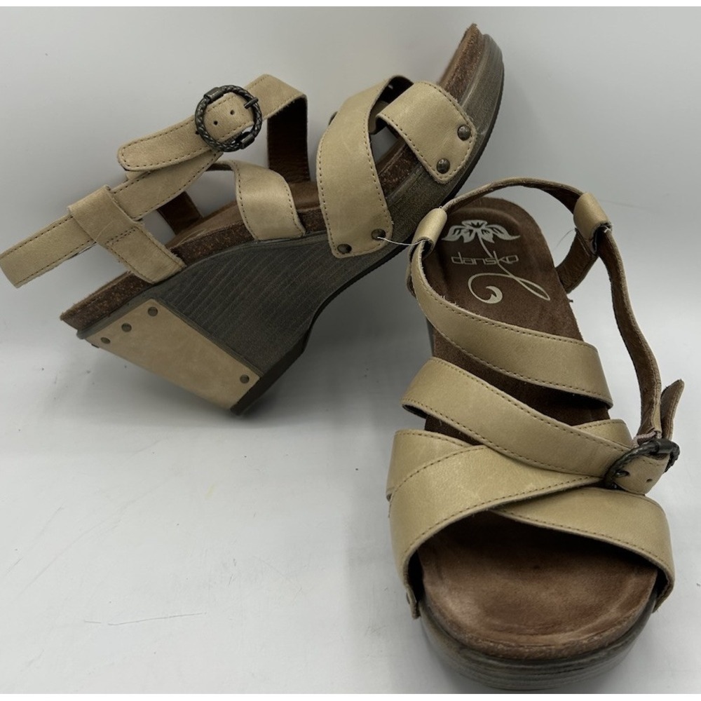 Dansko Beige Strappy Wedge Sandals - Comfortable Women’s Summer Shoes